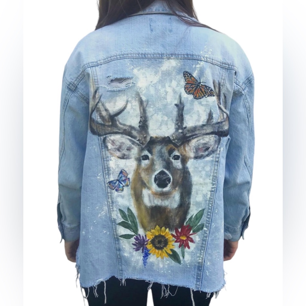 Hand Painted Jean Jacket Size SmallFits Oversized Love Tree Denim Brand